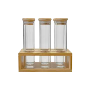 Tall Glass Jar Set of 6 with Wooden Base