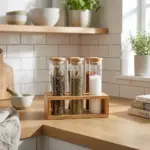 Tall Glass Jar Set of 6 with Wooden Base1