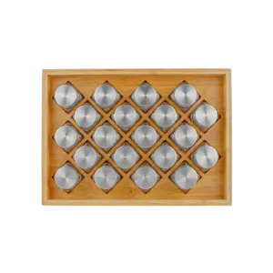 Tray Set of 16 Glass Spice Jars & Stainless Steel Lid