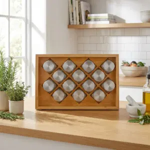 Tray Set of 16 Glass Spice Jars & Stainless Steel Lid1