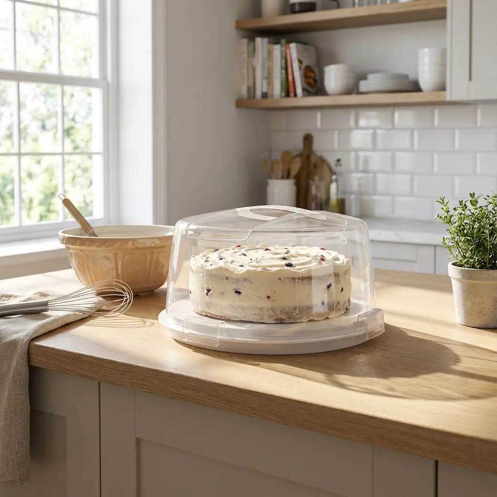 Tuffex White Round Cake Carrier with Secure Locking Lid1