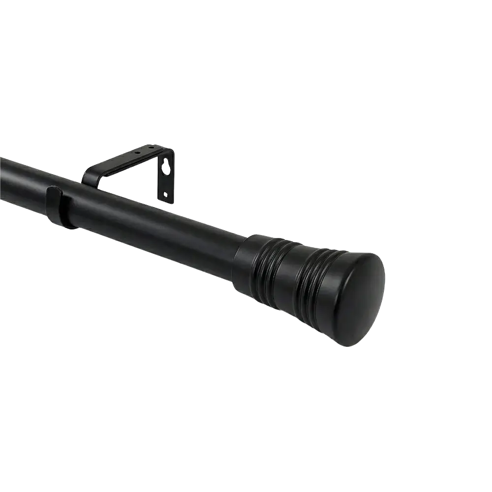 Urban Black Curtain 3m Rod with Grooved Cylinder Finial