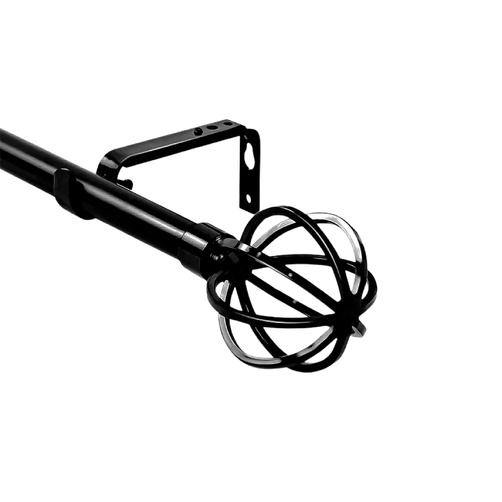 Urban Black Curtain 3m Rod with Modern Globe Finial