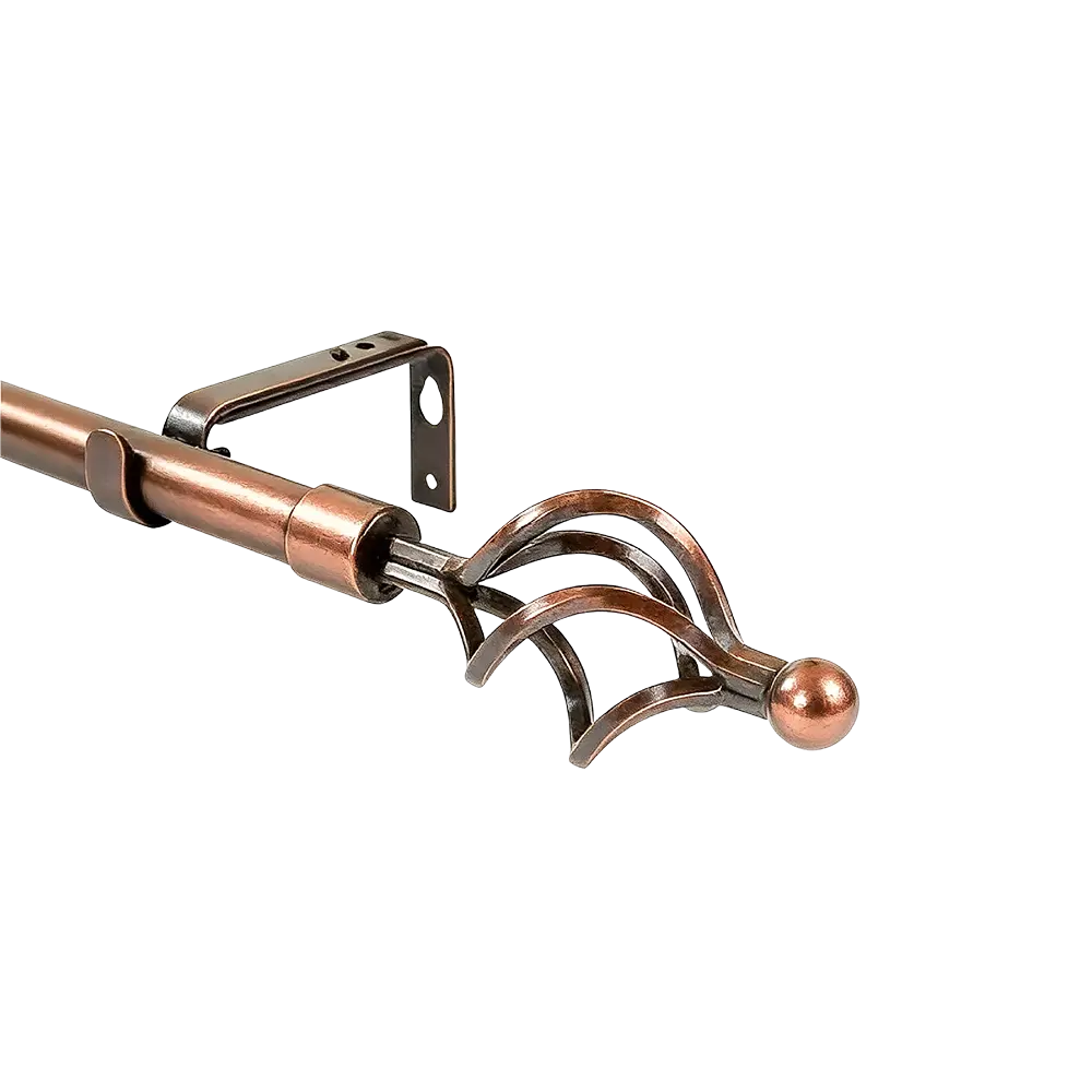 Urban Copper Adjustable Curtain 3m Rod with Decorative Leaf Finials