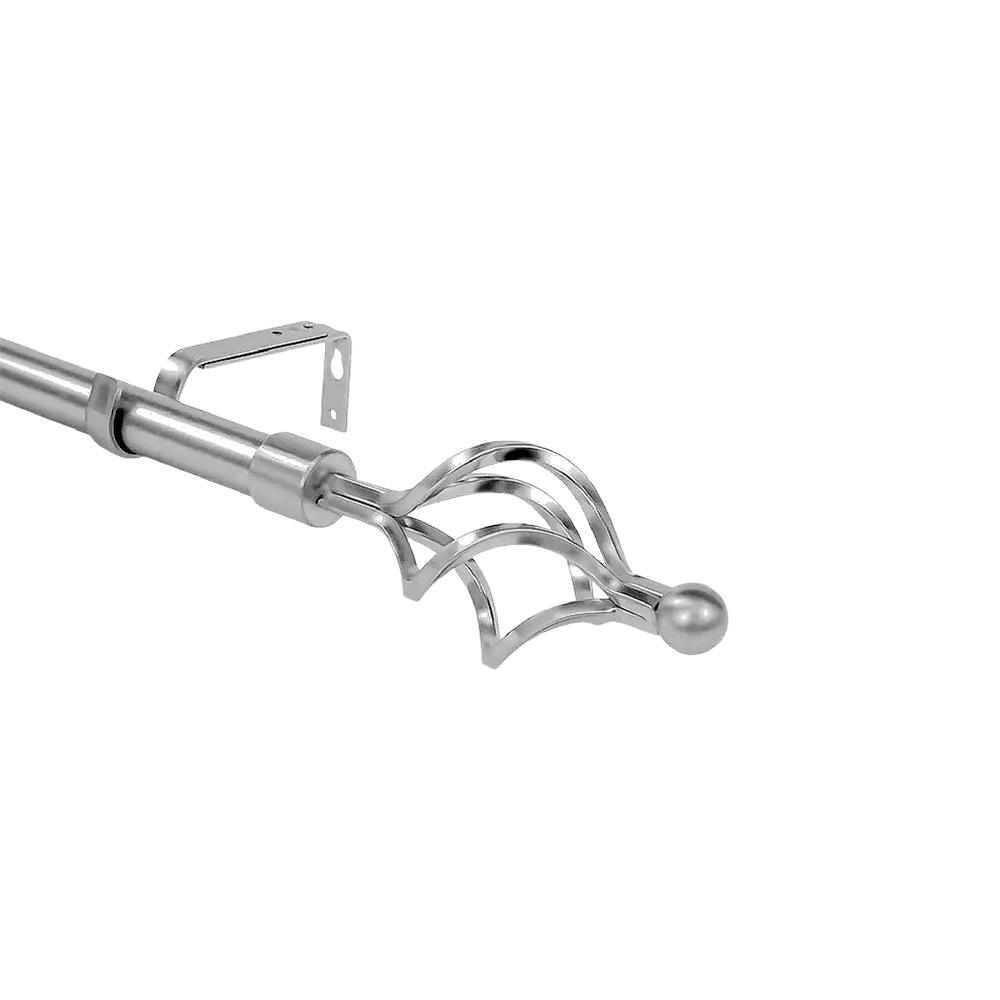 Urban Silver Adjustable Curtain 3m Rod with Decorative Leaf Finials