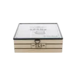 Wooden Divided 9pcs Tea Beige & Black Organizer Box
