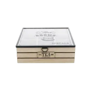 Wooden Divided 9pcs Tea Beige & Black Organizer Box