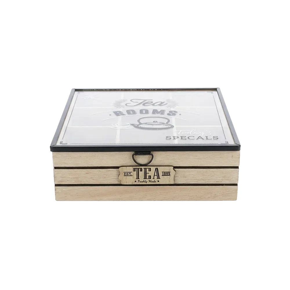 Wooden Divided 9pcs Tea Beige & Black Organizer Box
