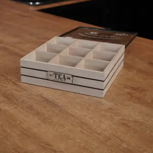 Wooden Divided 9pcs Tea Beige & Black Organizer Box1