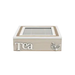 Wooden Divided 9pcs Tea Beige & White Organizer Box