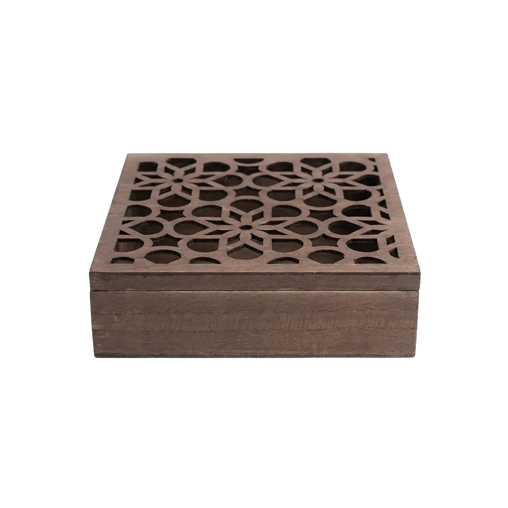 Wooden Divided 9pcs Tea Brown Organizer Box