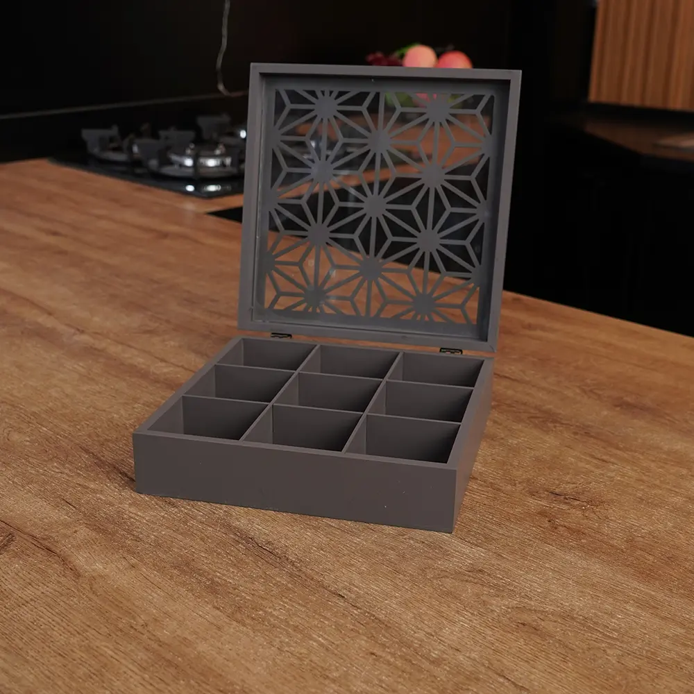 Wooden Divided 9pcs Tea Organizer Box1