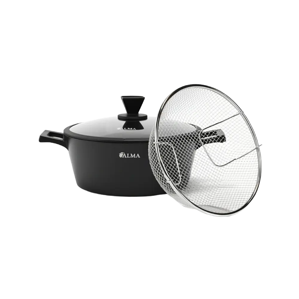 ALMA Aluminum Cooking Pot 28 cm with Glass Lid & Frying Basket
