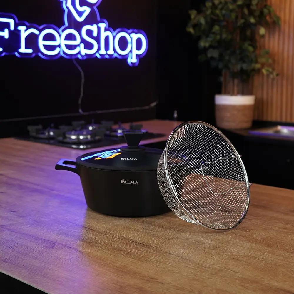 ALMA Aluminum Cooking Pot 28 cm with Glass Lid & Frying Basket1