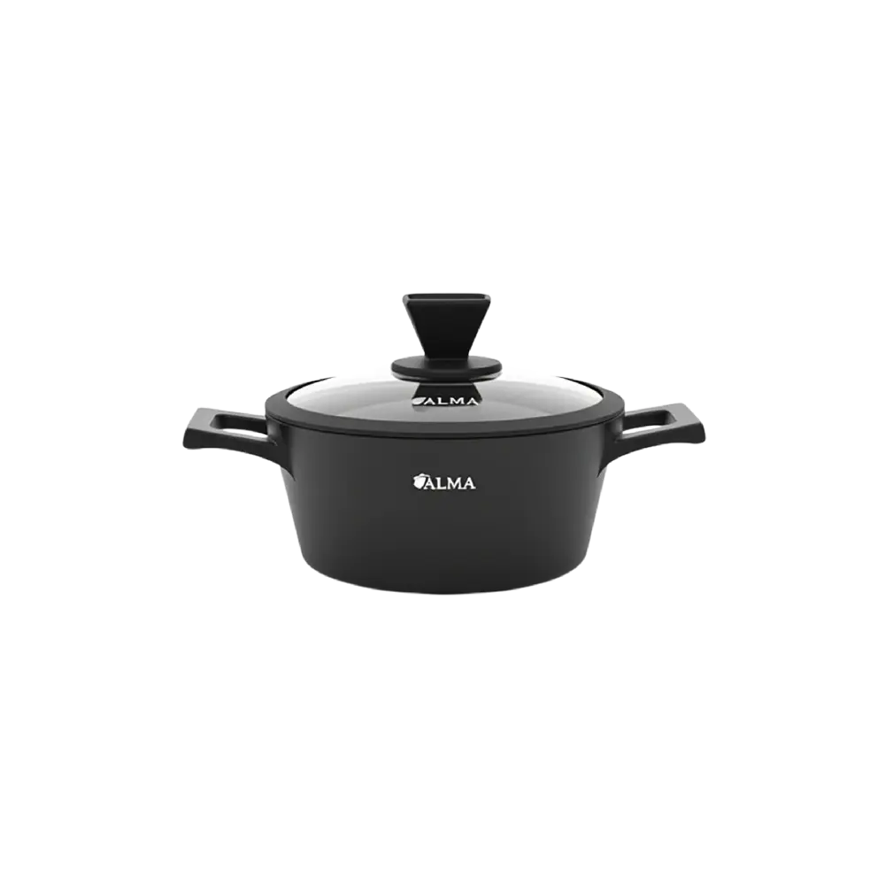 ALMA Premium 23 cm Aluminum Cooking Pot with Glass Lid