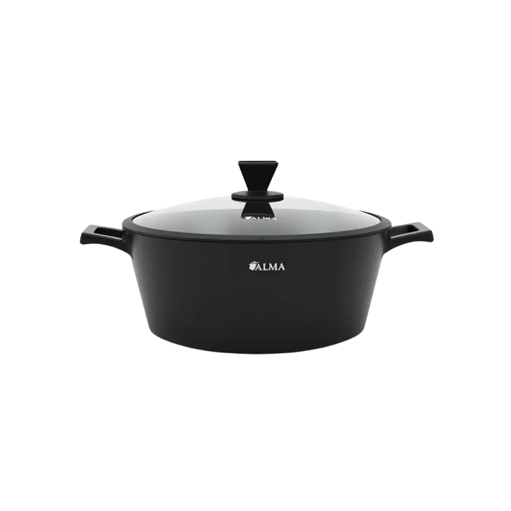 ALMA Premium 32 cm Aluminum Cooking Pot with Glass Lid