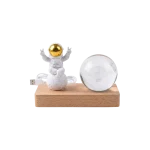 Astronaut & Crystal Sphere LED Night Lamp with Wooden Base