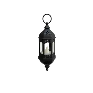 Black 19cm Hanging Ramadan Lantern with LED Candle