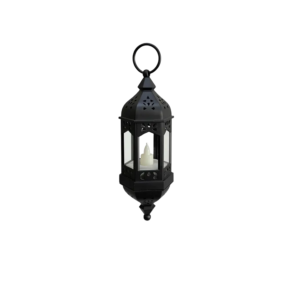 Black 19cm Hanging Ramadan Lantern with LED Candle