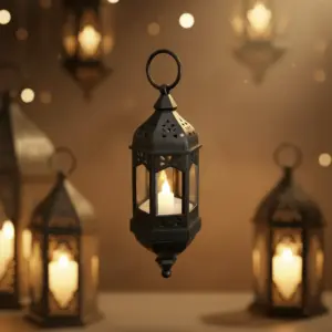 Black 19cm Hanging Ramadan Lantern with LED Candle1