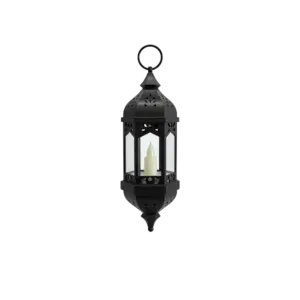 Black 28cm Hanging Ramadan Lantern with LED Candle
