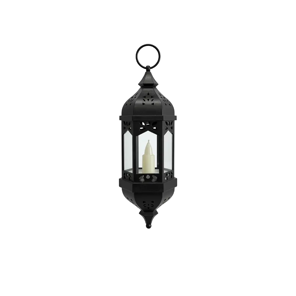 Black 28cm Hanging Ramadan Lantern with LED Candle