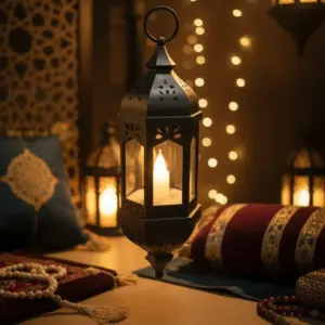 Black 28cm Hanging Ramadan Lantern with LED Candle1