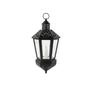 Black 33cm Hanging Ramadan Lantern with LED Candle