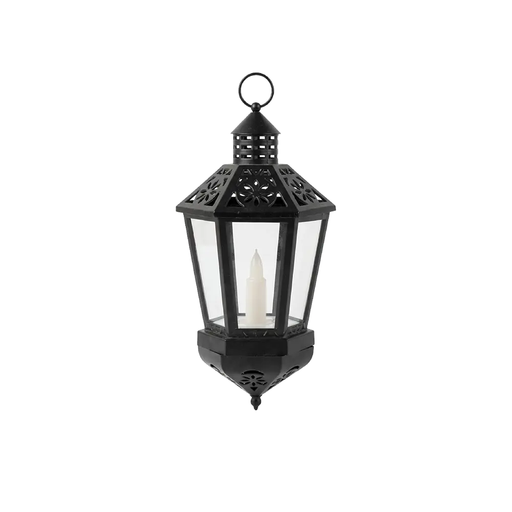 Black 33cm Hanging Ramadan Lantern with LED Candle