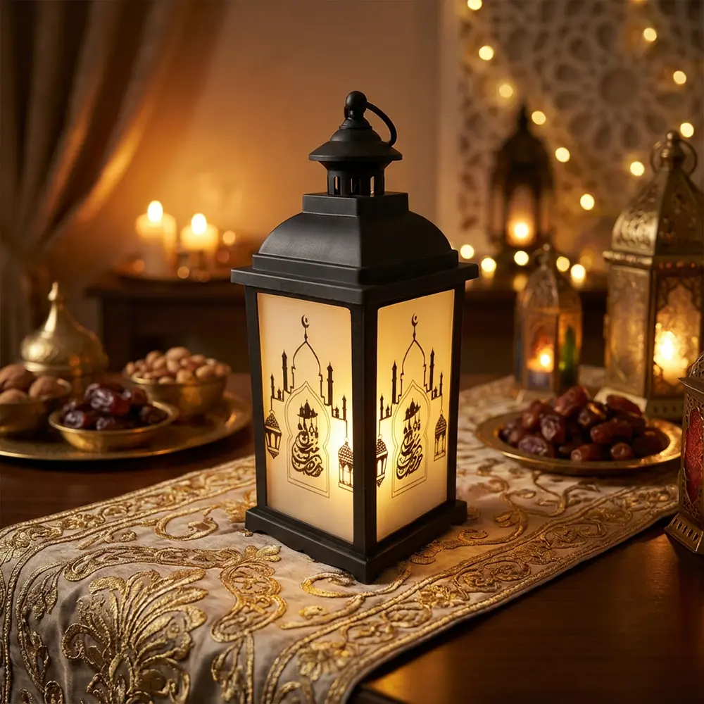 Black 33cm Mosque Pattern Decorative Lantern With Lamp1