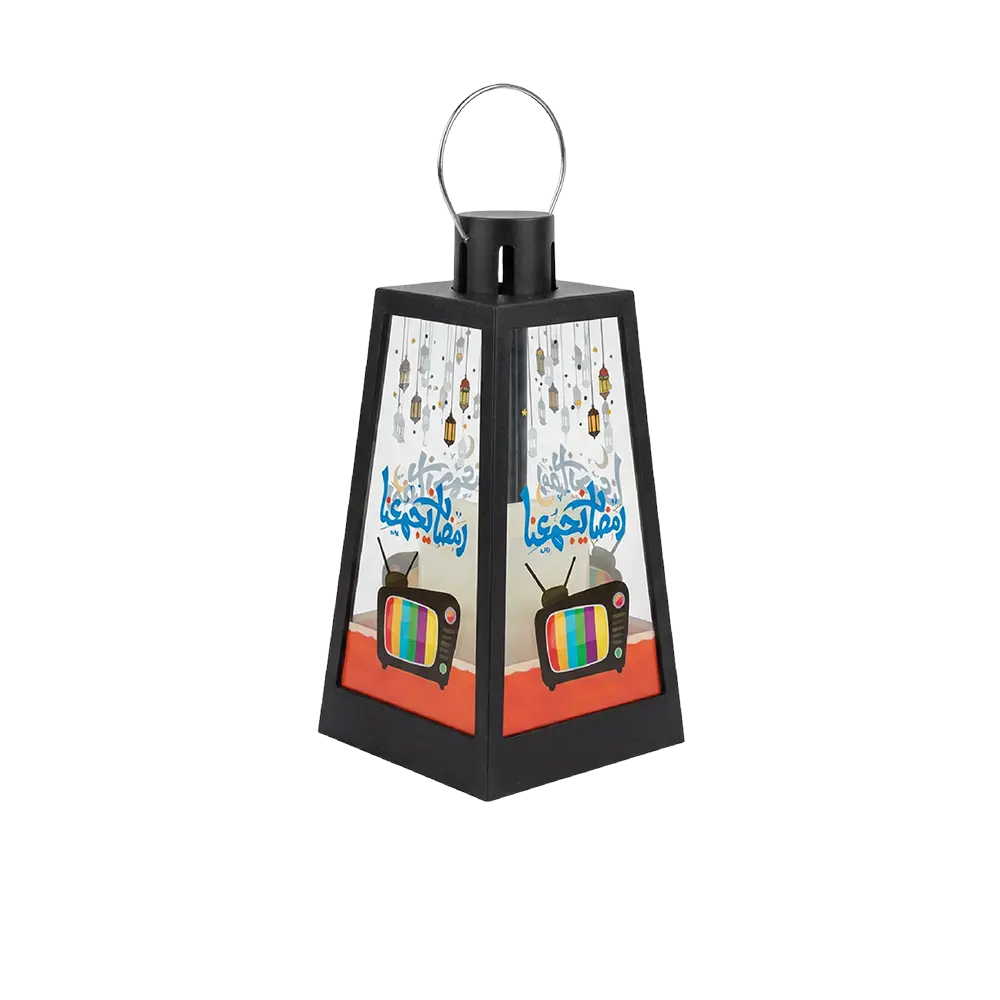 Black-Lantern-with-Ramadan-Print-Panels-&-Lamp Black Lantern with Ramadan Print Panels & Lamp
