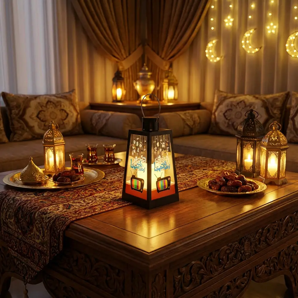 Black-Lantern-with-Ramadan-Print-Panels-&-Lamp1 Black Lantern with Ramadan Print Panels & Lamp1