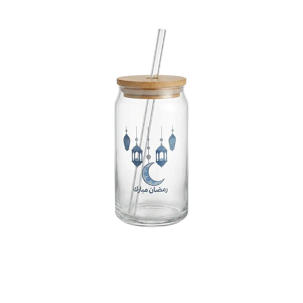 Blue Crescent & Lantern Glass 500ml Transparent Mug