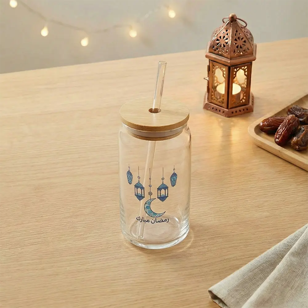 Blue Crescent & Lantern Glass 500ml Transparent Mug1