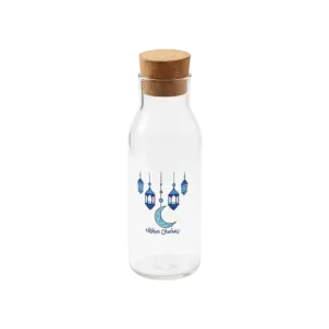 Blue Crescent & Lantern Glass1L Transparent Bottle with Cork Lid