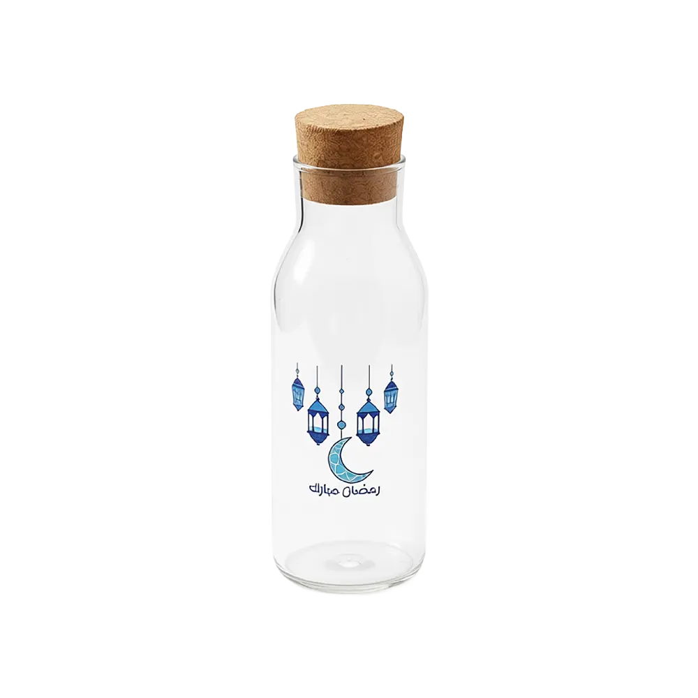 Blue Crescent & Lantern Glass1L Transparent Bottle with Cork Lid