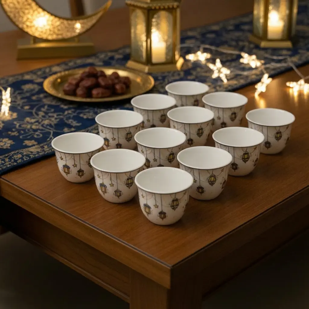 Colored Ramadan 12pcs Ceramic Coffee Cups Set1