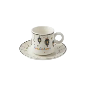 Colored Ramadan Kareem 6pcs Ceramic Coffee Cup & Saucer Set