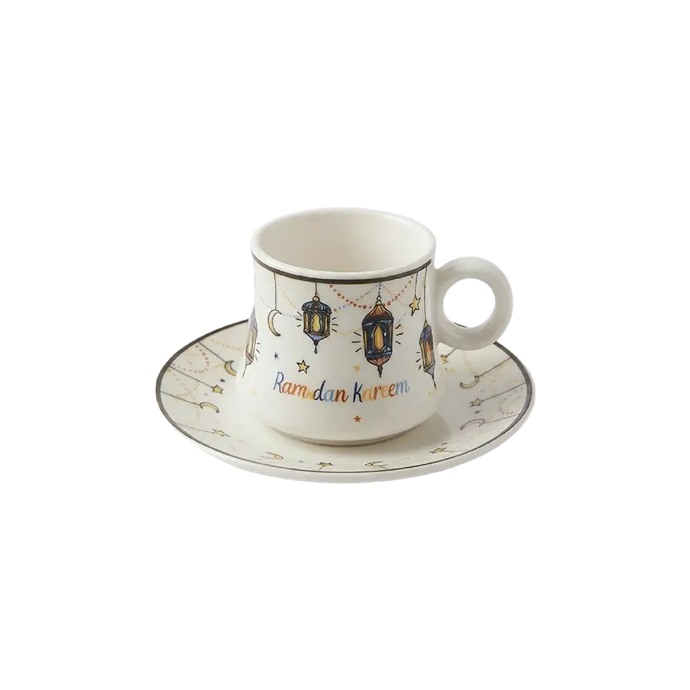 Colored Ramadan Kareem 6pcs Ceramic Coffee Cup & Saucer Set