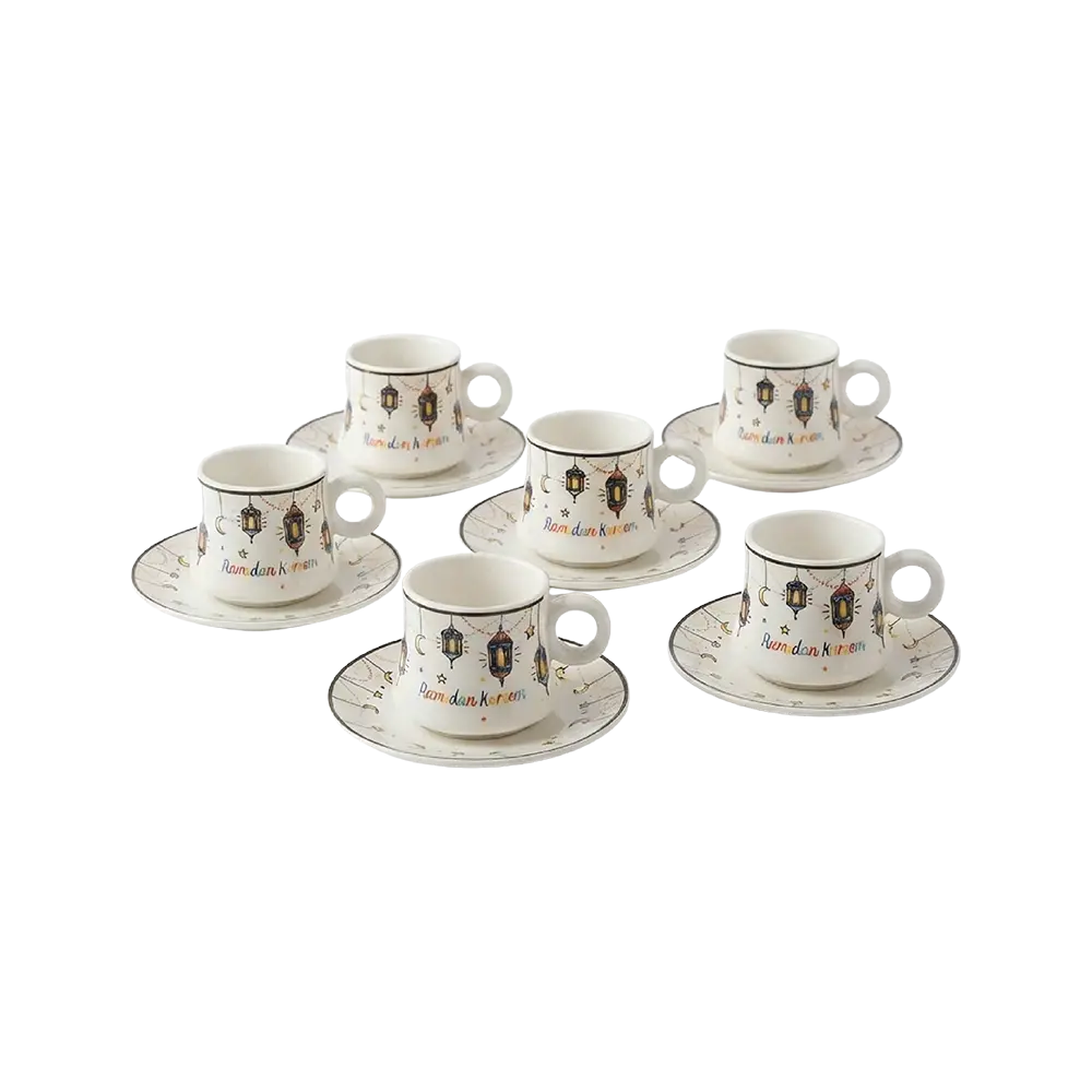 Colored Ramadan Kareem 6pcs Ceramic Coffee Cup & Saucer Set2