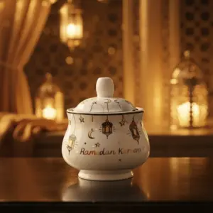 Colored Ramadan Kareem Ceramic Sugar Bowl with Lid1