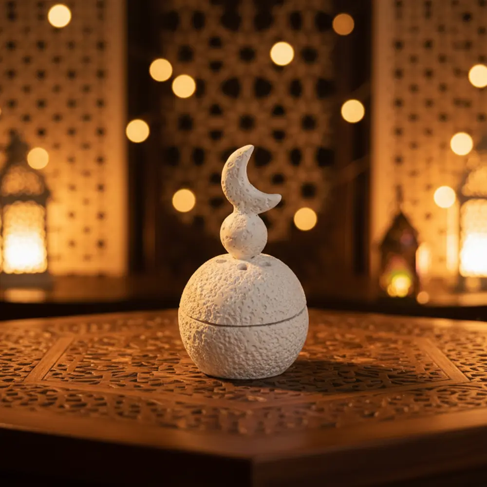 Crescent-Moon-12cm-Gypsum-Incense-Burner1 Crescent Moon 12cm Gypsum Incense Burner1