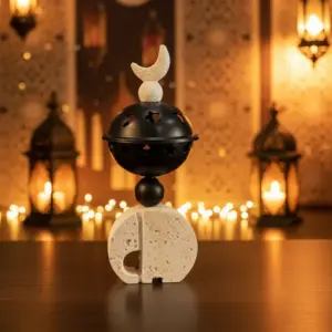Crescent Moon 21cm Gypsum Incense Burner Stand1