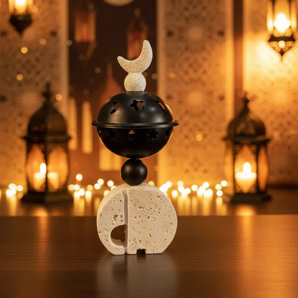 Crescent Moon 21cm Gypsum Incense Burner Stand1