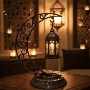 Crescent Moon Hanging Lantern Stand Ramadan Kareem with Lamp1