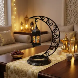Crescent Moon Hanging Lantern Stand Ramadan with Lamp1