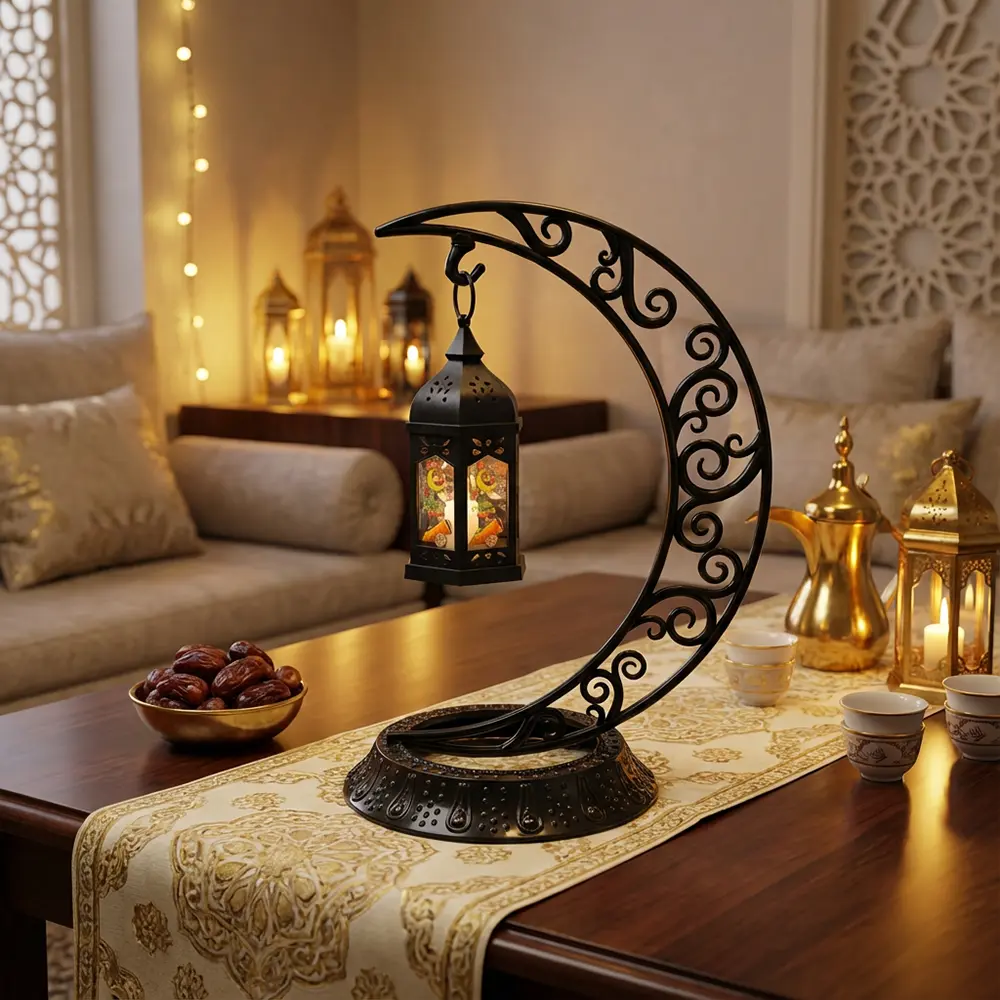 Crescent Moon Hanging Lantern Stand Ramadan with Lamp1