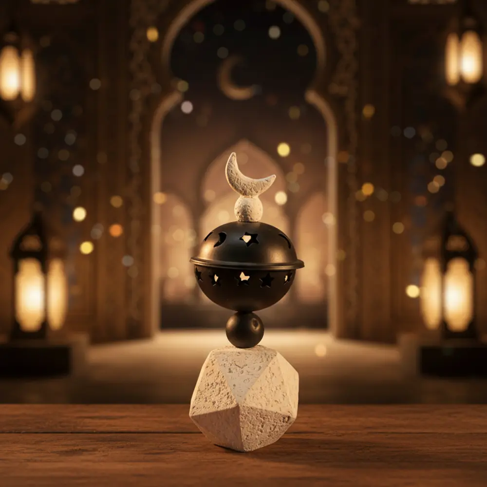 Crescent Moon Iron & Gypsum Incense Burner1