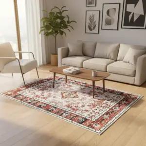 Floral Border Red 120x180cm Carpet