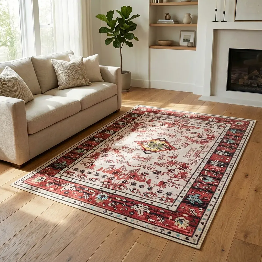 Floral Border Red 220x160cm Carpet